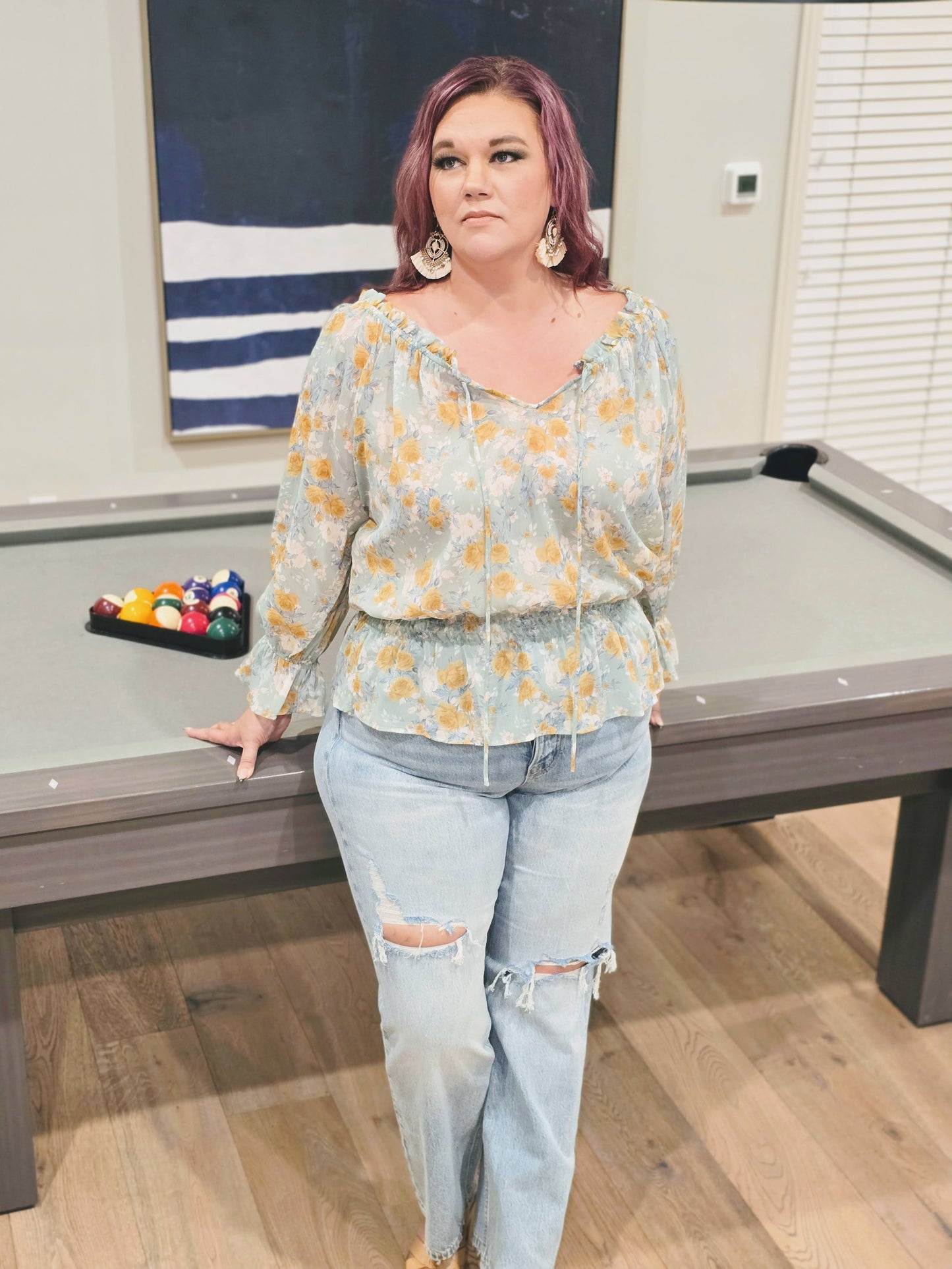 Sage Floral Peplum Top