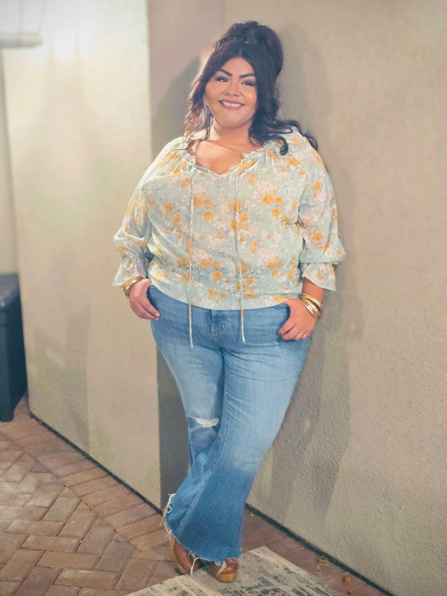 Sage Floral Peplum Top